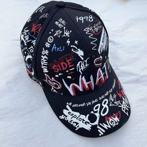 Street Graffiti Baseball Cap. Korean Trendy Printed Adjustable Hip Hop/ Black